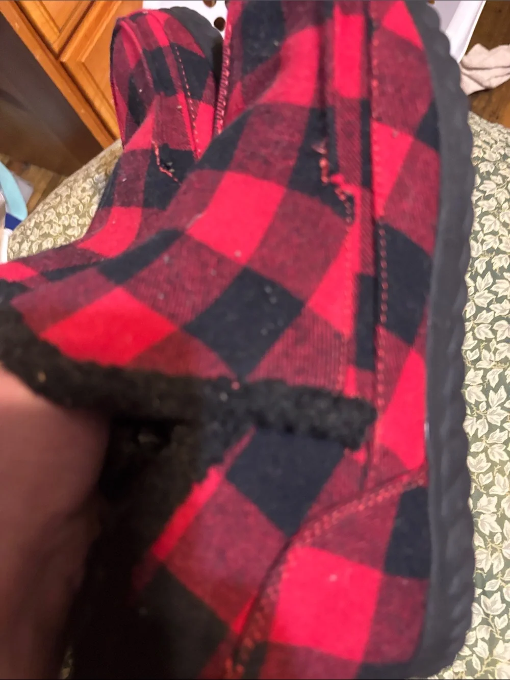 Mens Red Black Buffalo Plaid Slip-On Cozy Shoes